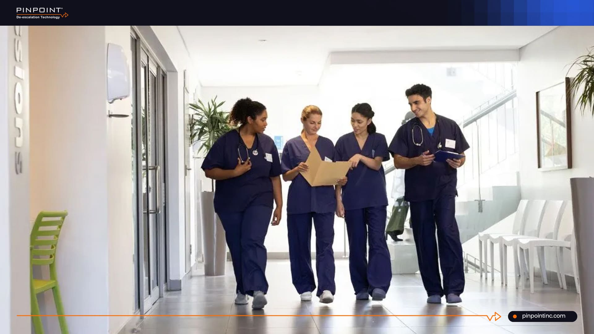 Healthcare team walking through hospital corridor for behavioral emergency response