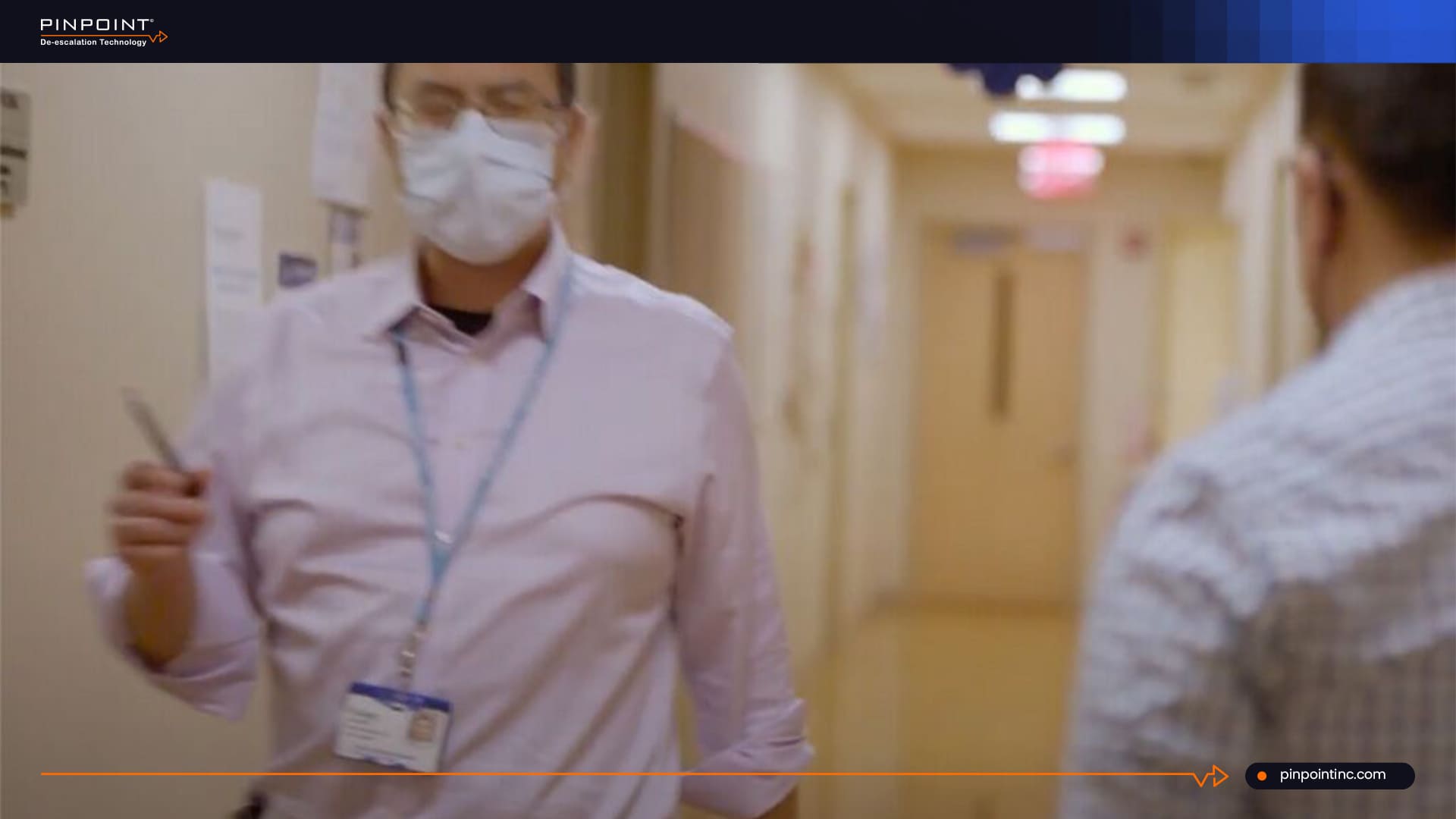 A television screen or media feature showing Pinpoint's non-tracking healthcare safety system spotlighted on an HBO Max program.